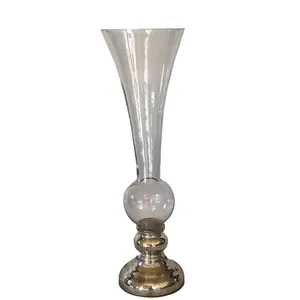 Clear Glass Trumpet Vase with Silver Base