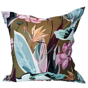 Green & Pink Tropical Flora Cushion Cover