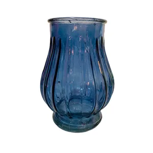 Blue Glass Ribbed Vase