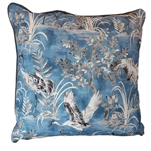 Blue & White Stork Cushion Cover