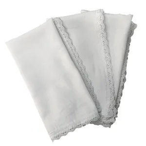 White Linen Napkin with Lace Trim