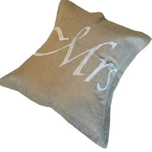 Hessian Mr & Mrs Print Cushion Cover