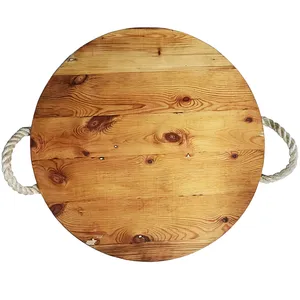 Wooden Round Cheese Board with Handles - Large