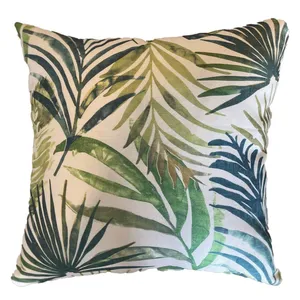 Green Twill Palm Leaves Cushion Cover