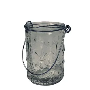 Clear Glass Embossed Hanging Votive