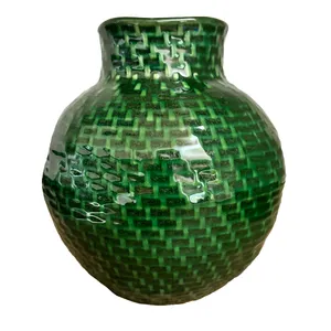 Green Belly Vase with Weave