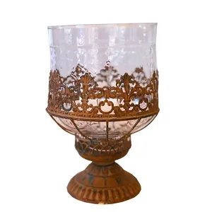 Clear Glass Huricane Vase on Rusted Base