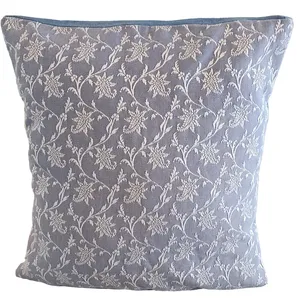 Blue Linen Embossed Cushion Cover