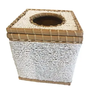 White Beaded Square Vase