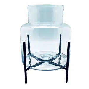 Clear Glass Vase on Black Stand