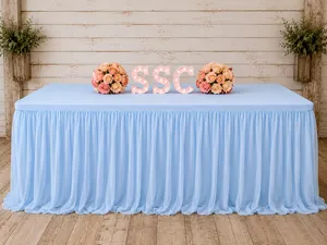 6ft Rectangle Tulle Ruffle Skirt Tablecloth Blue