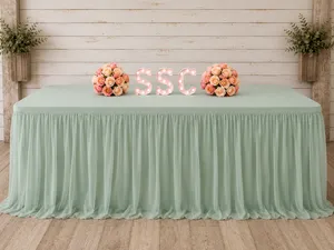 6ft Rectangle Tulle Ruffle Skirt Tablecloth Sage
