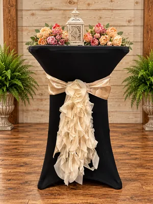 Black Cocktail Fitted Spandex Tablecloth with Champagne Sash 