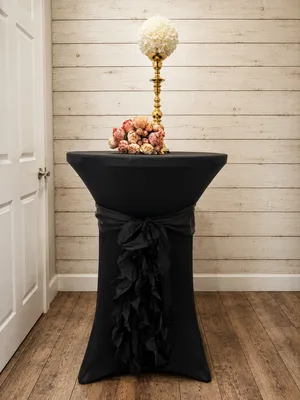 Black Cocktail Fitted Spandex Tablecloth with Black Sash