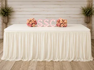 6ft Rectangle Tulle Ruffle Skirt Tablecloth Ivory 