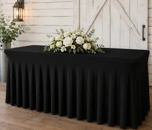 4ft Black Rectangle Tablecloth with skirt