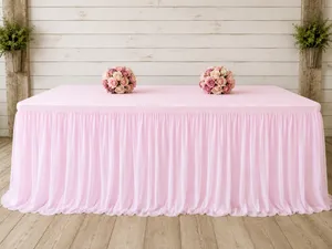 6ft Rectangle Tulle Ruffle skirt Tablecloth Pink