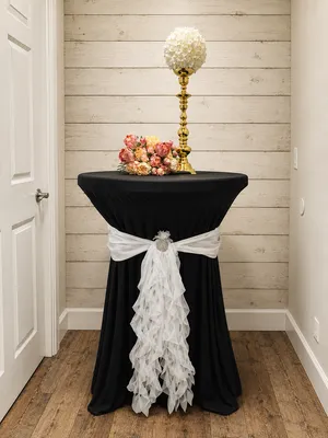 Black Cocktail Tablecloth with Skirt and White Sash