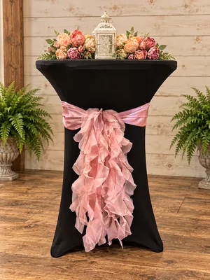 Black Cocktail Fitted Spandex Tablecloth with Dusty Rose/Mauve Sash 