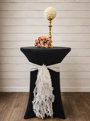 Black Cocktail Fitted Spandex Tablecloth with White Sash 