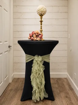 Black Cocktail Fitted Spandex Tablecloth with Sage Green Sash 