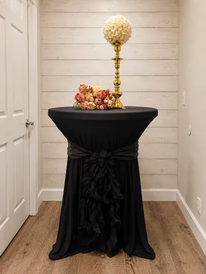 Black Cocktail Tablecloth with Skirt and Black Sash