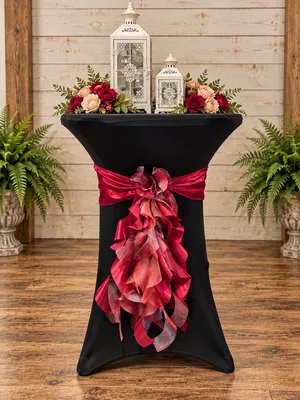 Black Cocktail Fitted Spandex Tablecloth with Apple Red Sash 
