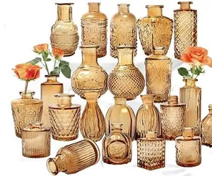 Amber glass mini bud vases