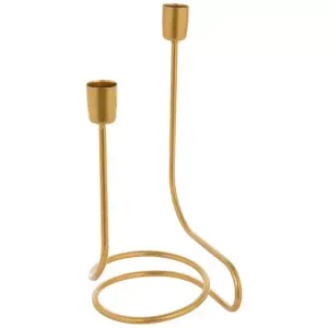 Gold 2 taper swirl metal candle holder 