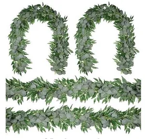 6_5 Feet Artificial Silver Dollar Eucalyptus Leaves Garland with Willow Vines Twigs Leaves