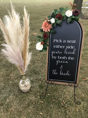 CHALKBOARD: Curved top with stained wood frame