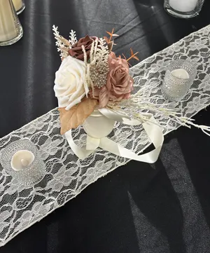 CHAIR/PEW DECOR: Ivory chiffon with cream & rust floral & chiffon ribbons