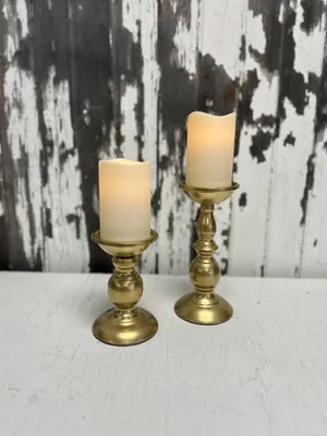 CANDLEHOLDER: Gold pillar candle pedestal set of 2