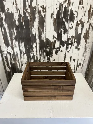 CARDHOLDER: Stained rectangular wood crate