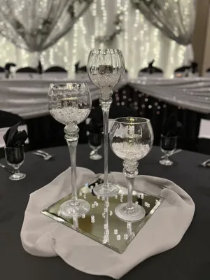 CANDLEHOLDER: Silver stemmed globe hurricane vases set of 3 (10
