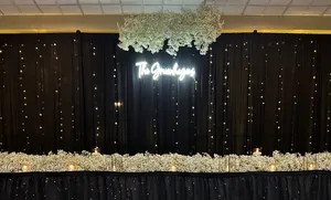 BACKDROP: Black drapery & lights 8-12'H x 8-10'W
