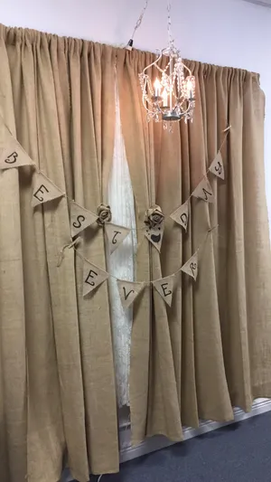 BACKDROP: Burlap drapery 8'H