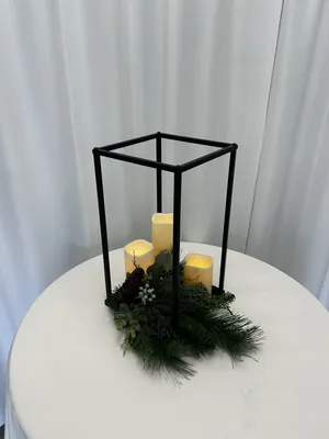 CENTERPIECE: Black floral stand/lantern 15.75