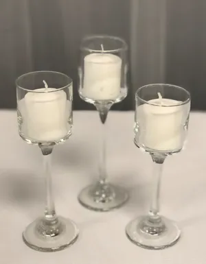 CANDLEHOLDER: Set/3 stemmed glass votive candleholders (6