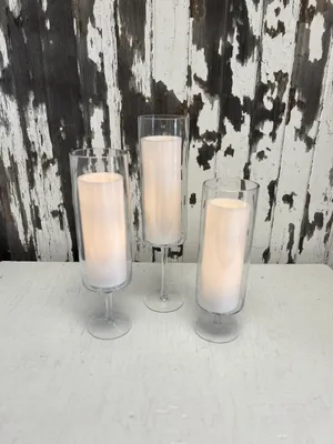 CANDLEHOLDER: Stemmed hurricane set of 3 (9