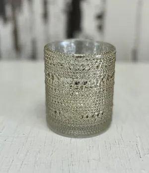 CANDLEHOLDER: Gold glass bubble ridged vase 4