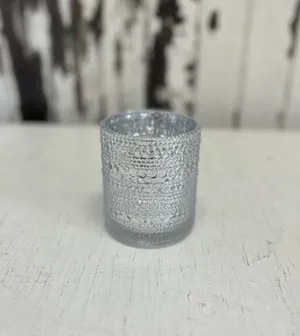 CANDLEHOLDER: Silver bubble ridged votive candle holder 4