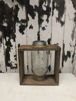 CENTERPIECE: Stained square wood box / floating mason jar vase
