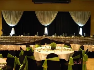 BACKDROP: Black drapery & lights 8'H x 6-10'W