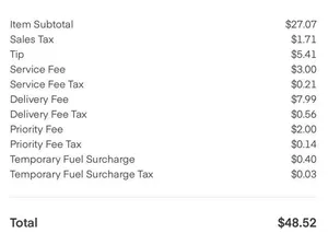 Sales tax and processing fee