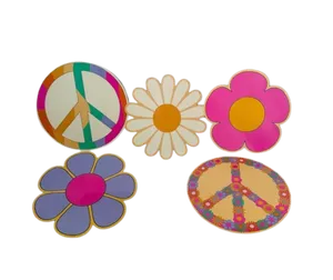 60's floral and peace sign decorations