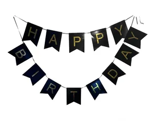Black and gold Happy Birthday banner