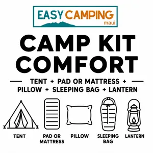  Camp Kit Comfort (Solo) - Tent + Pad or Mattress + Pillow + Sleeping Bag + Lantern