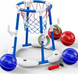 Floating Basketball Hoop and 2-in-1 Ring Toss Game Set