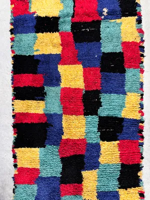 Moroccan Rug Colorful Blue, Green, Black, Gold, Red, Vintage Rug